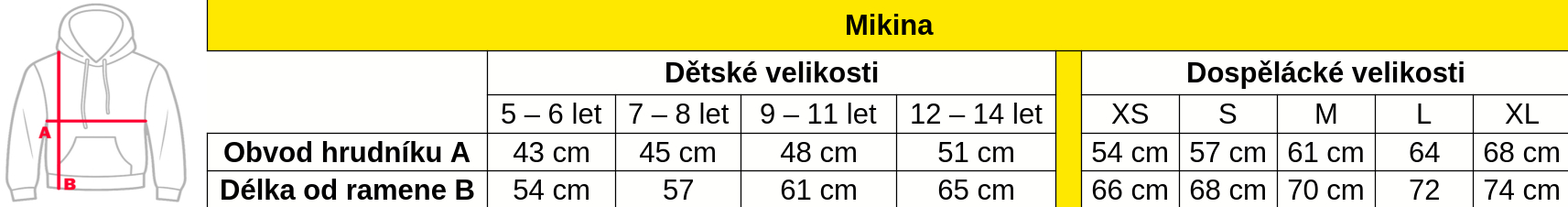Velikosti  
  mikina