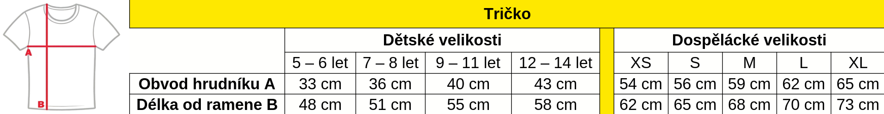 Velikosti  
  tričko